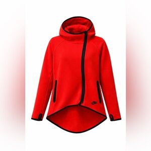 Nike Tech Fleece Vibrant Red Asymmetric Zip Hoodie Perfect for Spring Hiking